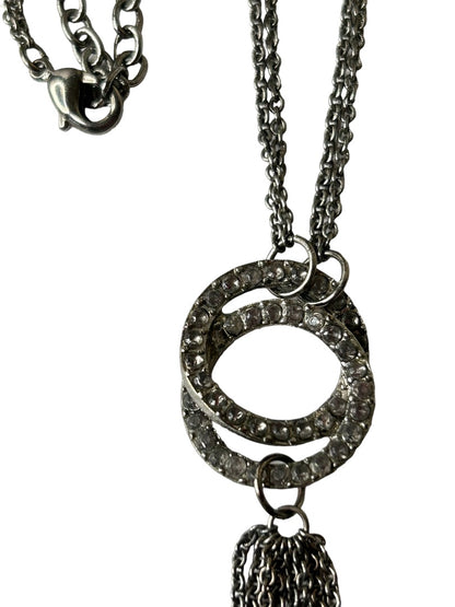 Pewter Color Dual Chain 17" Necklace with Tassel