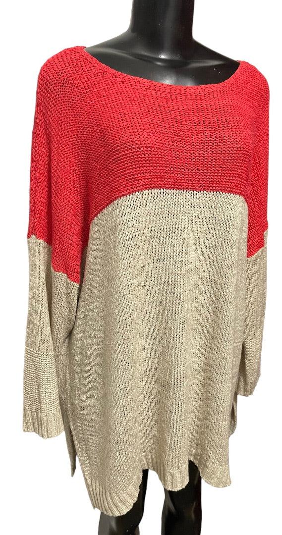 3X Joseph A Colorblock Dolman Sleeve Pullover Sweater Coral Oatmeal