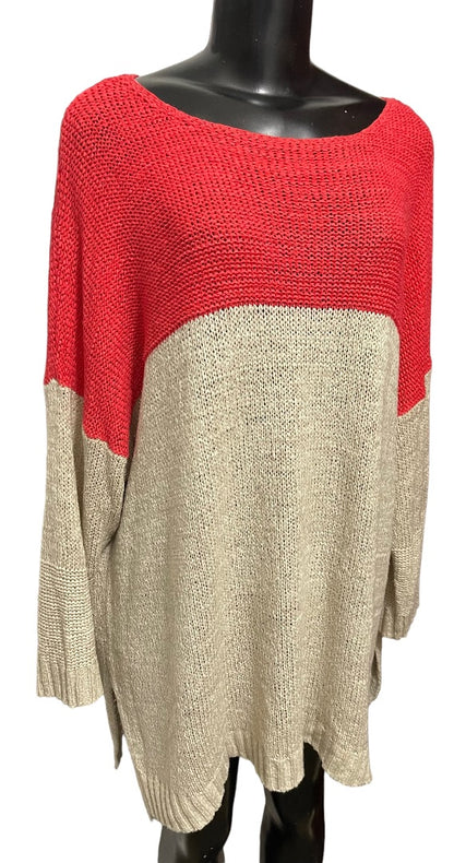 3X Joseph A Colorblock Dolman Sleeve Pullover Sweater Coral Oatmeal