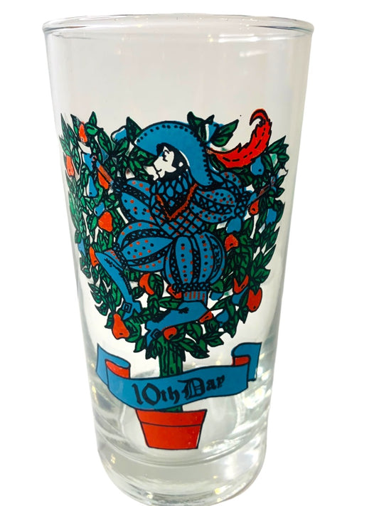 Vintage Tumbler Glass Taylor Smith & T 10th Day of Christmas Blue 10 oz Drinking