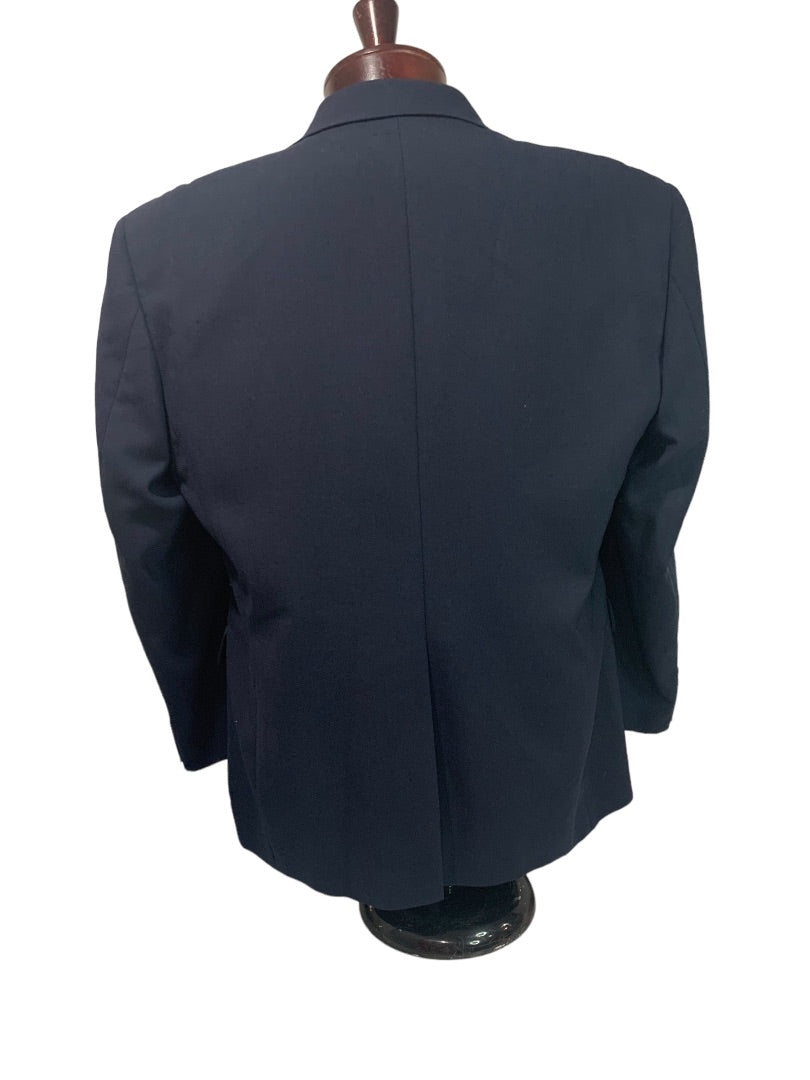 42S Haggar Clothng Co Mens Suit Coat Navy Blue Brass Color 2 Button Sportcoat