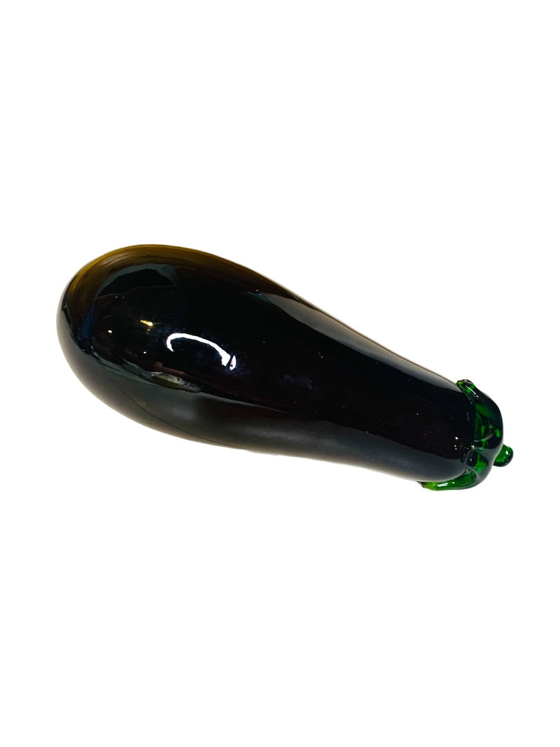 Art Glass Decorative Purple Green Eggplant Fruit 6.5" Kitchen Decor