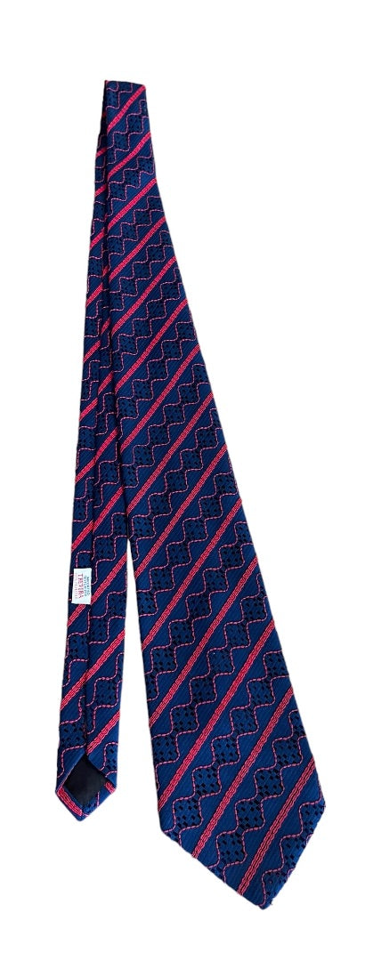 Vintage 1970s Mens Necktie Tie Navy Blue Red Texturized  100% Polyester 55" Length