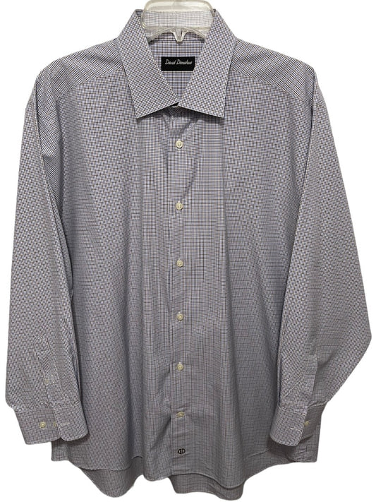 17.5 (32/33) David Donahue Mens Button Up White Blue Brown Dress Shirt