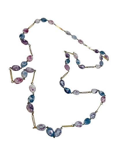 Goldtone Stone Polished Stone Blue Purple Overhead Strand String 47"