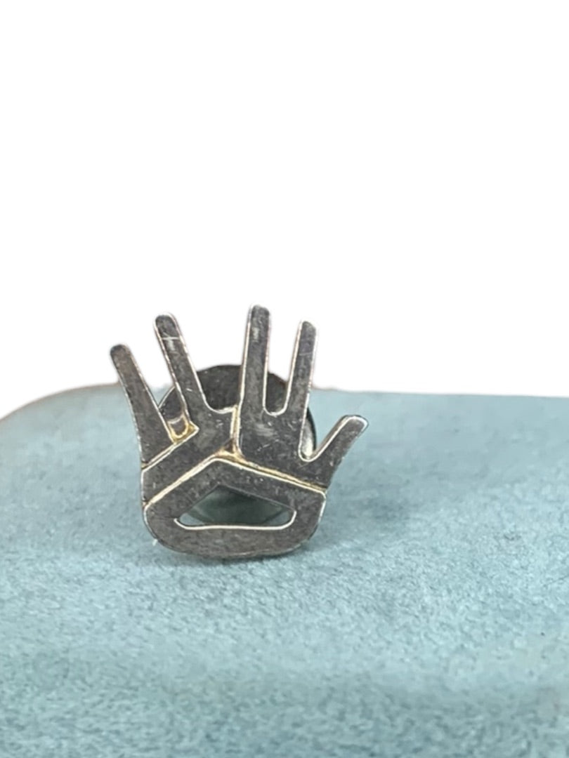 Vintage Sterling Silver Hand Peace Lapel Pin Jewelry Clutch Back .5"