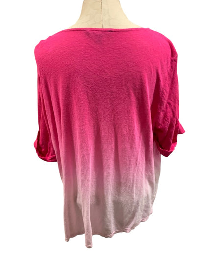 3X Lauren Ralph Lauren Womens Pink Ombre Scoop Neck Linen Tshirt Cuffed Sleeve