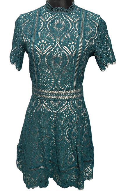 Size 0 BB Dakota New Dress Evergreen Lace Overlay A-Line