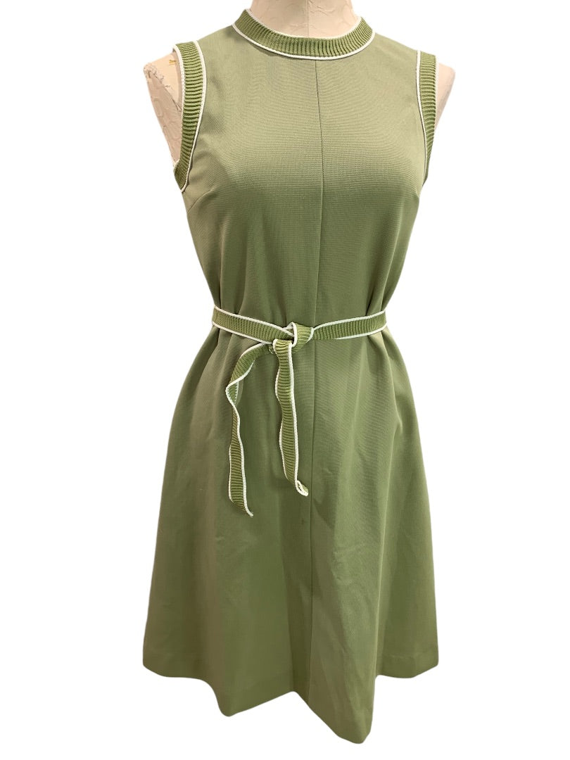 Small Lady Carol of New York Vintage 1960s Avocado Green Sleeveless Dress Union Label