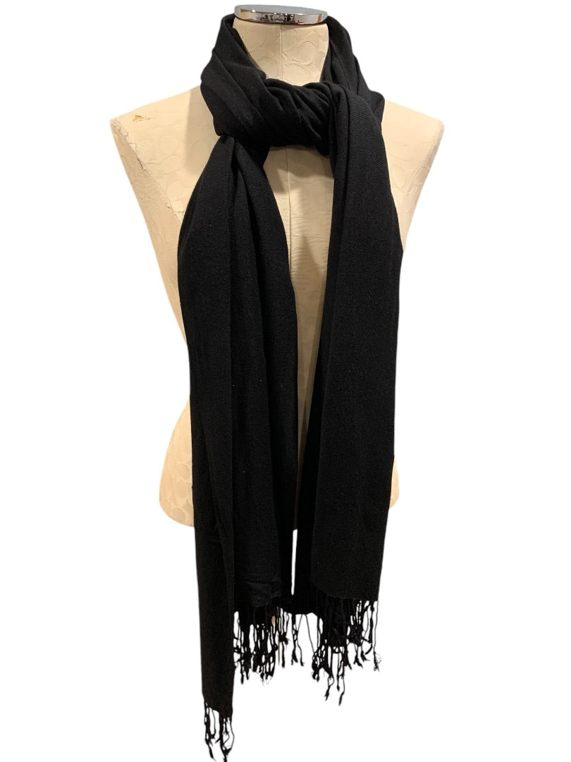 Bijoux Terner Black Faux Pashmina Fringed Wrap Shawl Scarf 90 x 34 Inches