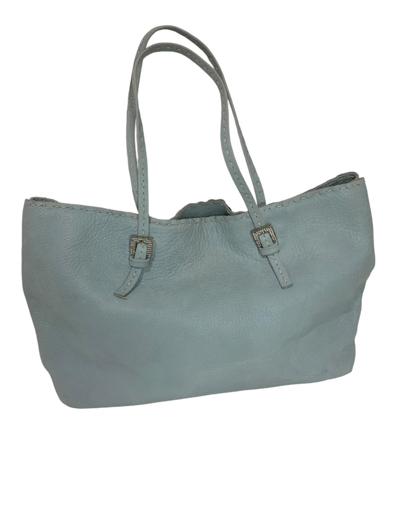 Carla Mancini Baby Blue Leather Tote Handbag Contrast Stitch