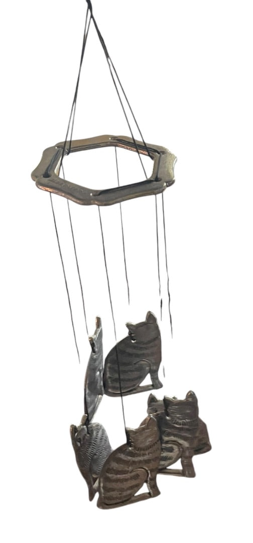 Spoontiques 6 Metal Cat Windchimes Silvertone 17 Inch Length