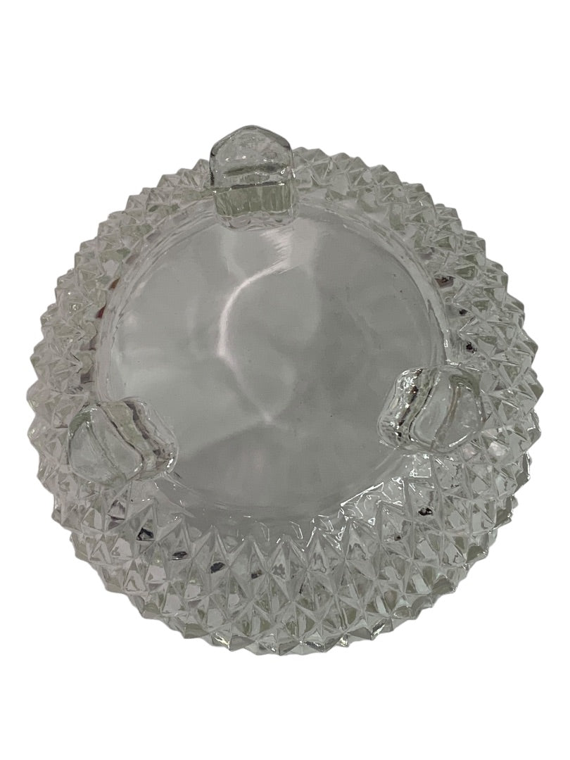 Vintage Indiana Glass Clear Diamond Point Candy Dish Three Toe