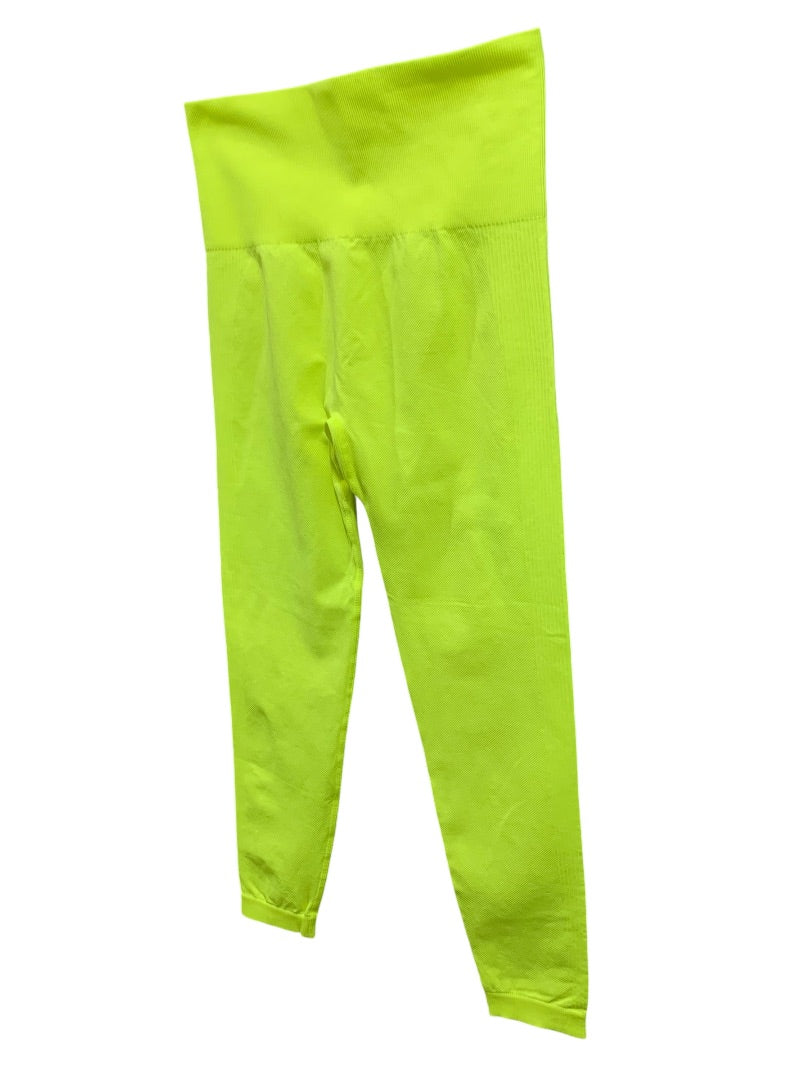 One Size DKNY Womens Ribbed Tights Leggings Crop Neon Yellow