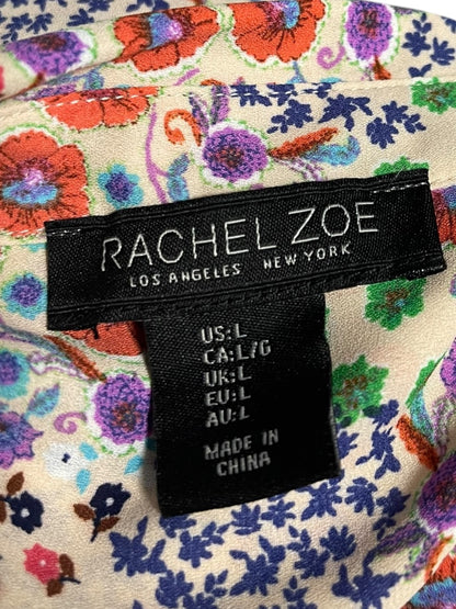 Large Rachel Zoe Womens Short Sleeve Button Up Shirt Blouse Floral