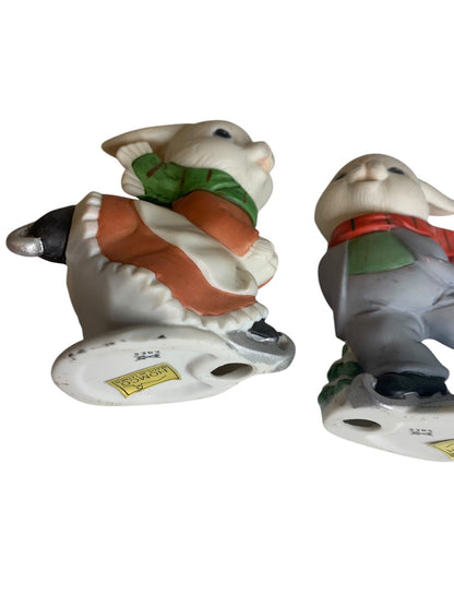 Homco Home Interiors 5305 Ice Skating Bunnies Figurine 4 Inch