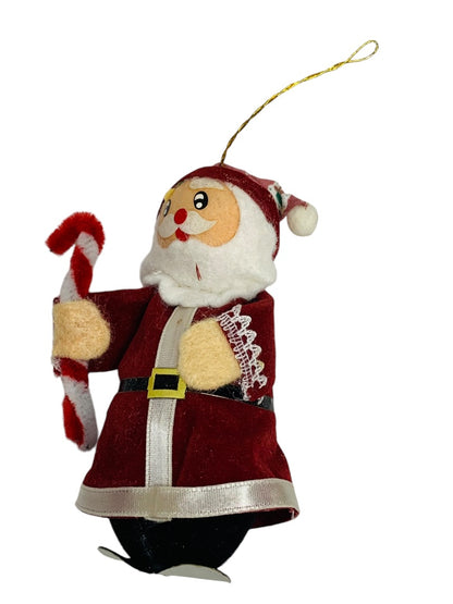 1990s Styrofoam Velvet Felt Santa Ornament Christmas 4 Inch