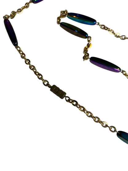 Vintage Goldtone Strand String Necklace Barrel Closure Purple Blue Green