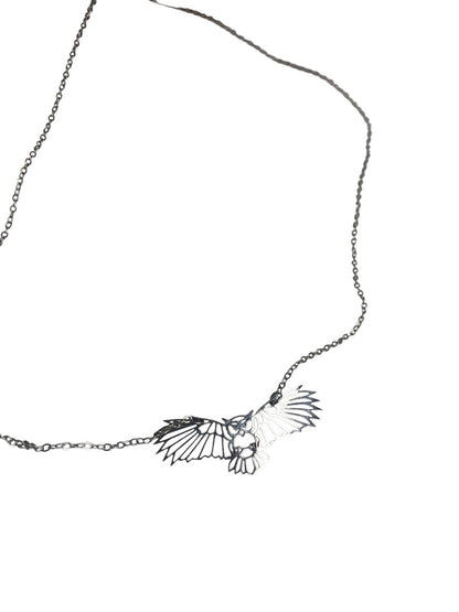 Silvertone Flying Owl Pendant Lasercut 18 Inch