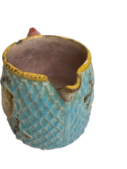 Antique Majolica Creamer Pitcher Fielding Shell Fishnet Turquoise Victorian England