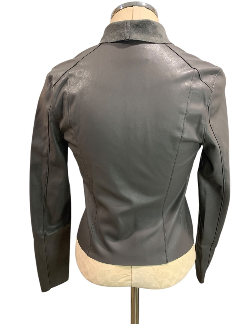 XS BlankNYC Womens Gray Vegan Leather Moto Style Jacket