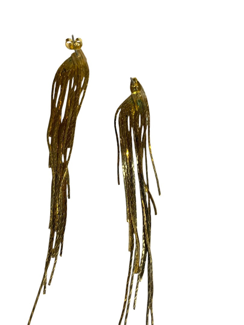 Goldtone Chain Swag Post Pierced Earrings 4.5" Drop