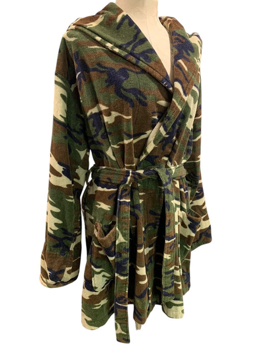 Medium TJ Lawford Womens Terry Camo Hooded Bathrobe Pockets