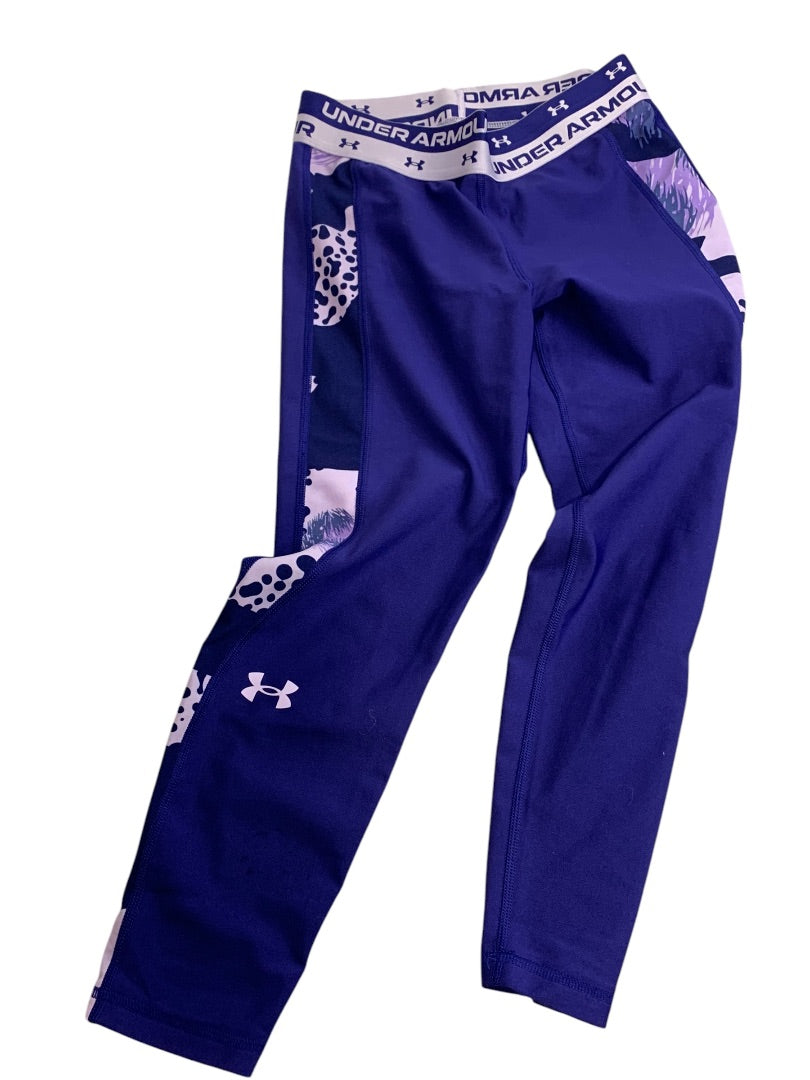 Medium Under Armour Girls Youth Purple Side Stripe Leggings Activewear