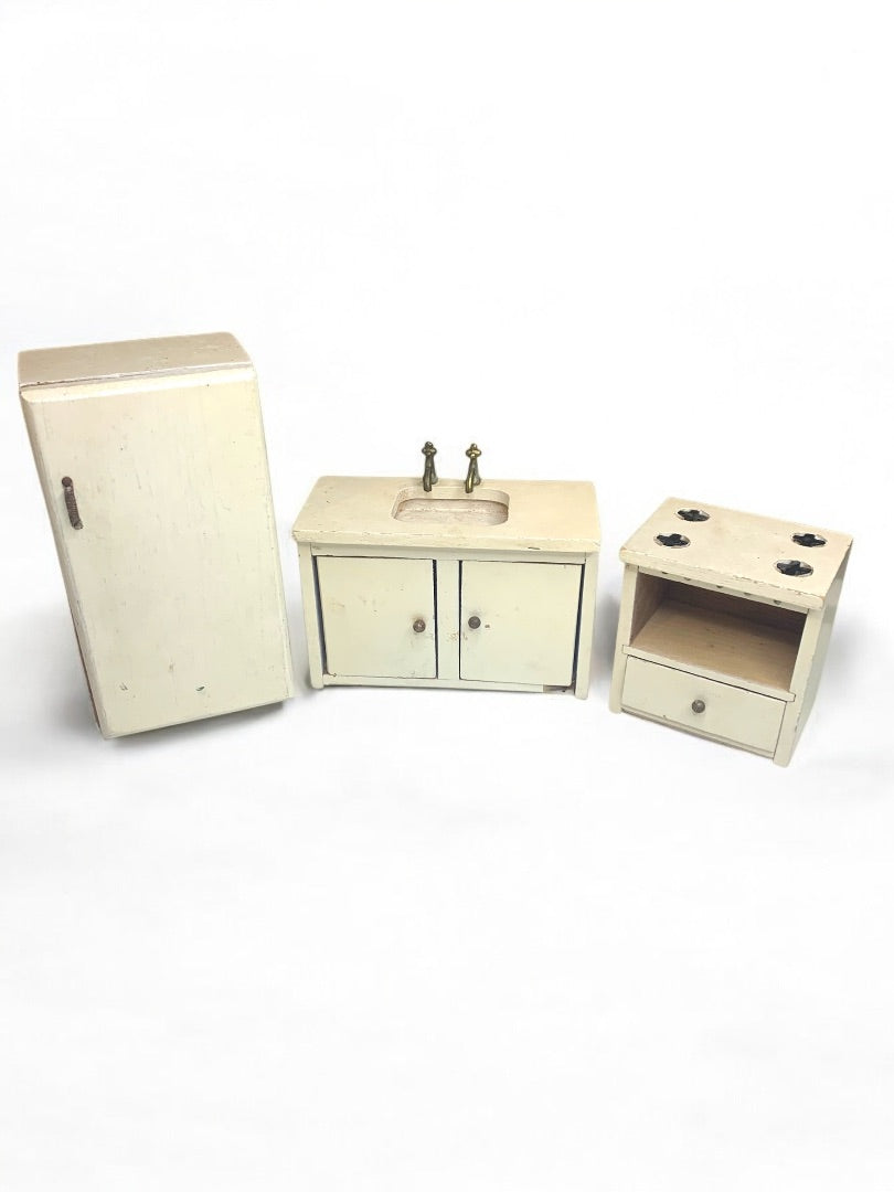 Vintage Wooden Miniature Dollhouse 1:12 Kitchen Farmhouse Set