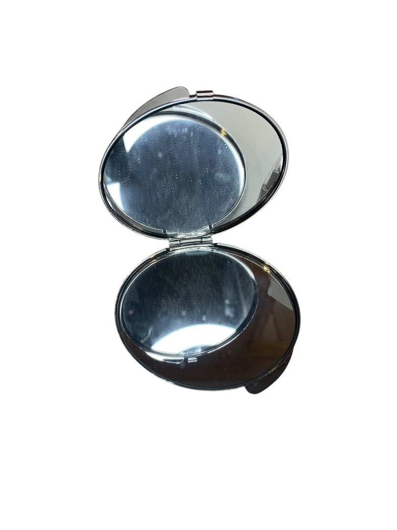 Macys Gothic Rose Mirrored Compact Silvertone Black Glass