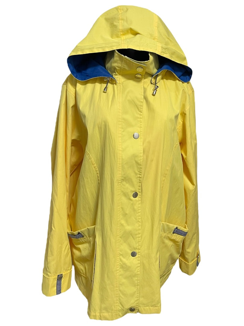 XL Neyelle Lined Womens Hooded Snap Closure Raincoat Pockets Yellow