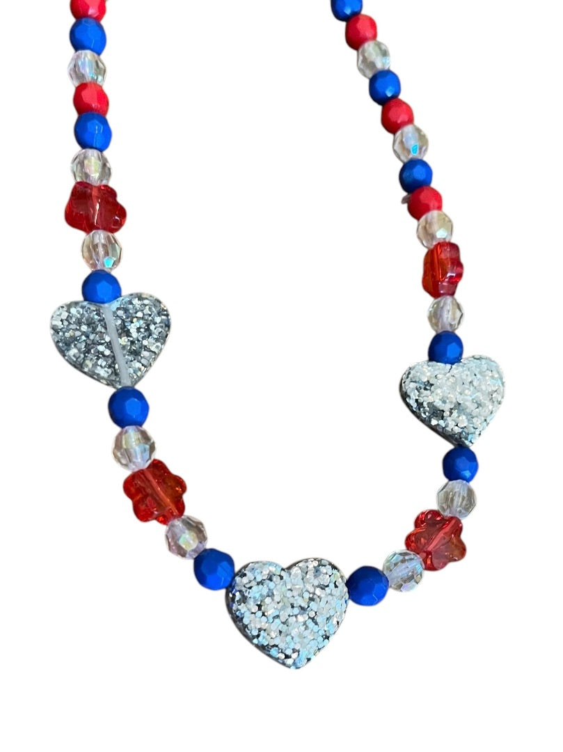 Girls Stretch Necklace Acrylic Beaded Overhead Red Blue Sparkle