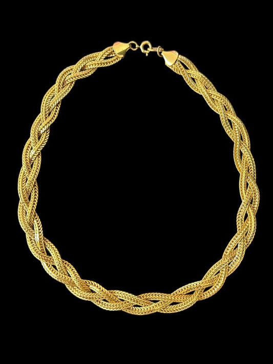 Vintage Signed Trifari Goldtone 17 Inch Neklace Braided Chains Spring Clasp