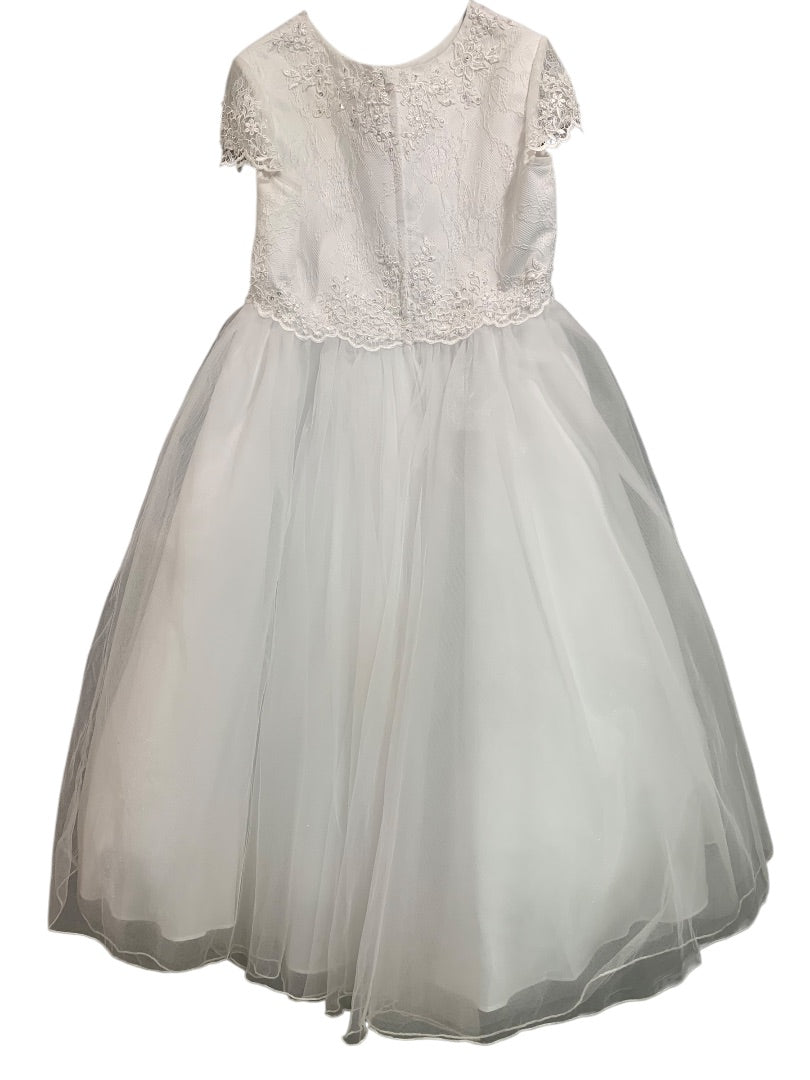 Size 8X Tall Joan Calabrese Girls First Communion Dress Beaded Lace Bodice