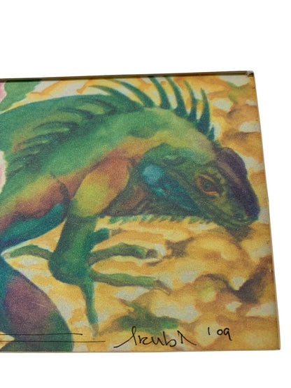 Aruba Print Rhona P. Lemminga 2009 Signed Iguana Flower 3.5" x 5"