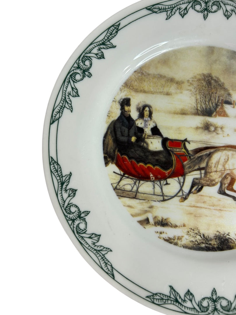 Currier and Ives 2001 Decorative 8 Inch Plate Sleigh Horse Winter