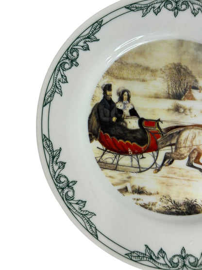 Currier and Ives 2001 Decorative 8 Inch Plate Sleigh Horse Winter