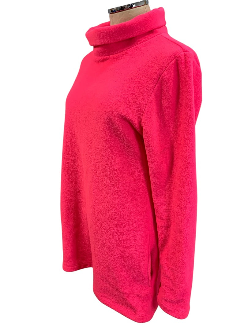 Large Dudley Stephens Womens Greenpoint Turtleneck in Vello Fleece Hot Pink Pockets