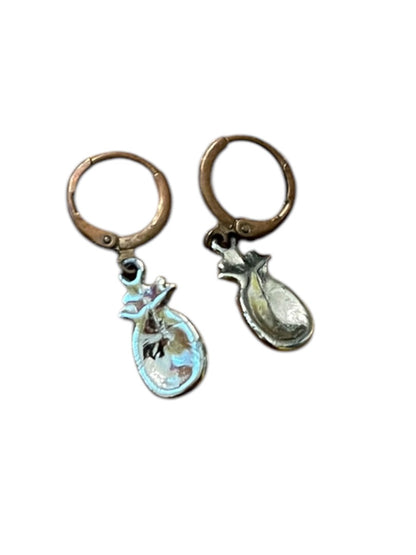 Pineapple Silvertone Copper Hook Faux Pearl 1.25" Pierced Earrings