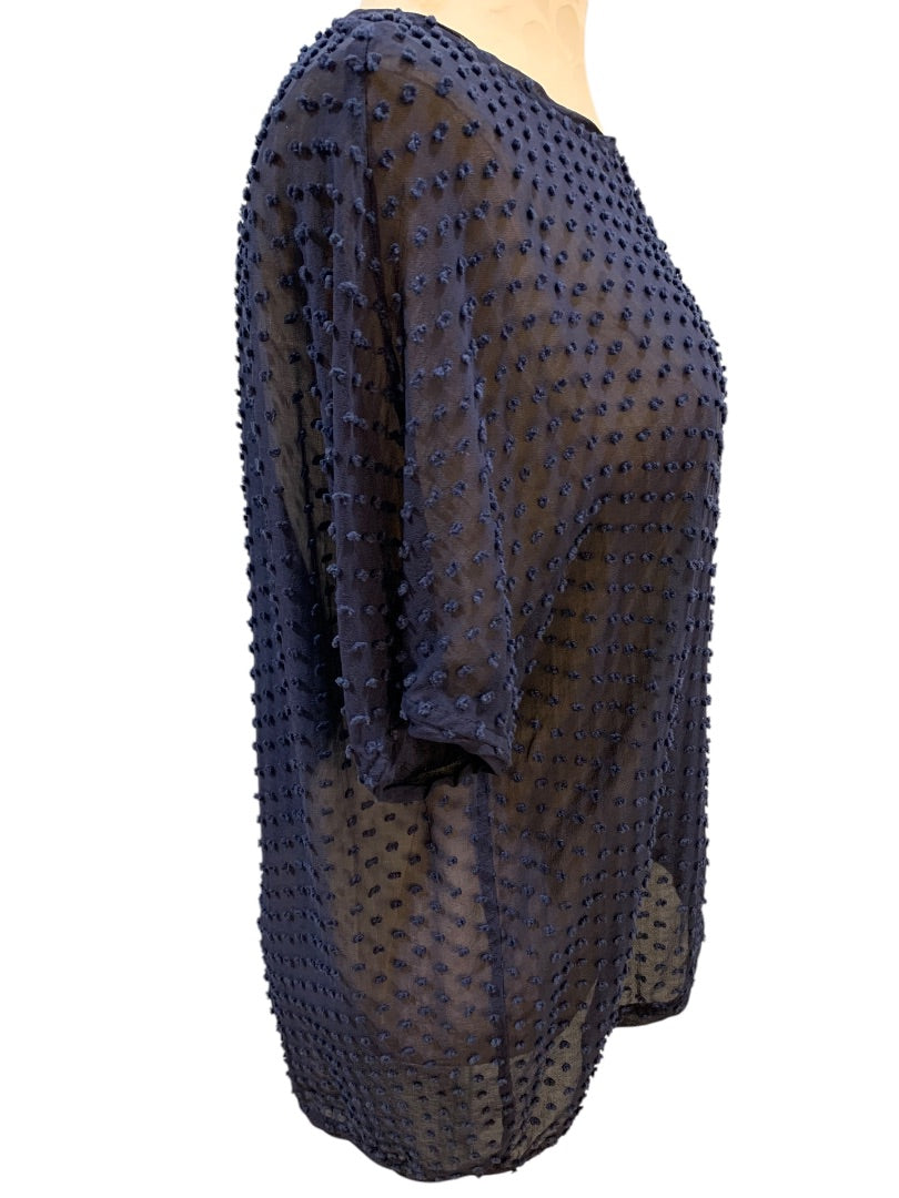 Size 6 Boden Womens Sheer Navy Blue Swiss Dot Shirt Silk Blend Pullover