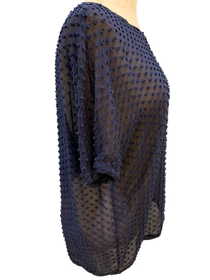 Size 6 Boden Womens Sheer Navy Blue Swiss Dot Shirt Silk Blend Pullover
