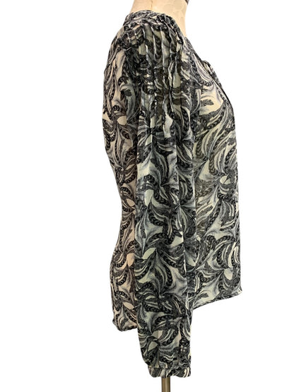 Medium Patterson J. Kincaid Womens Shirt Tie Neck Button Up Sheer Blouse