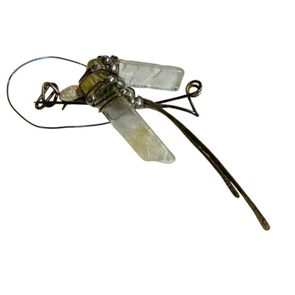 Quartz and Silvertone Handmade Artisan Brooch Pin Wire Wrap