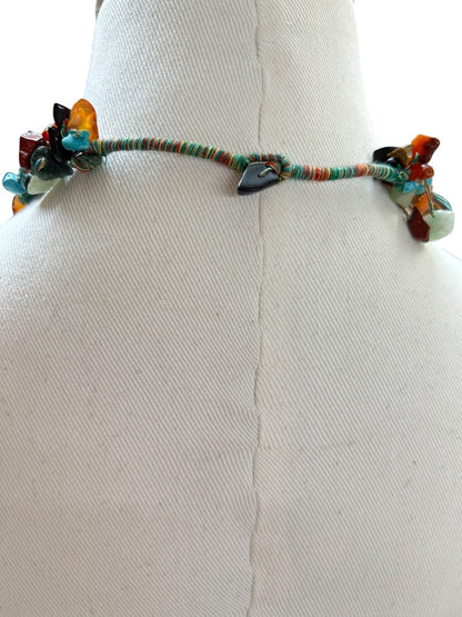 Mixed Chip Stone Turquoise Multistrand Chip Necklace Toggle Closure 16 Inch