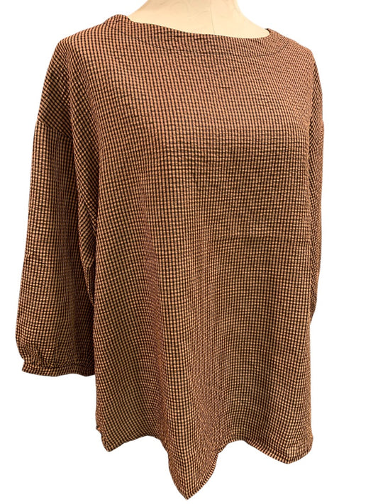 XL Shein Womens Pullover Blouse Shirt Brown Black Check