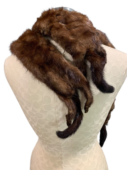 1950s Head to Tail Brown Mink Fur Scarf Vintage 54 Inch
