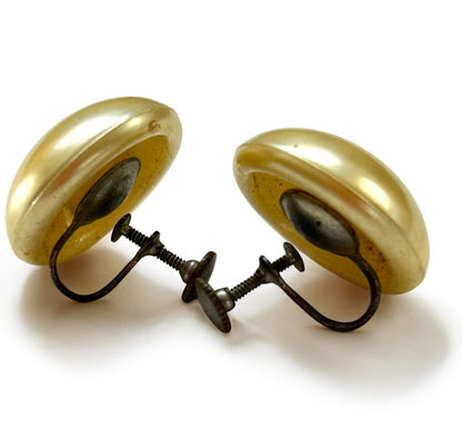 Vintage Screw Back Non-Pierced Earrings Faux Pearl Button 1 Inch Diameter