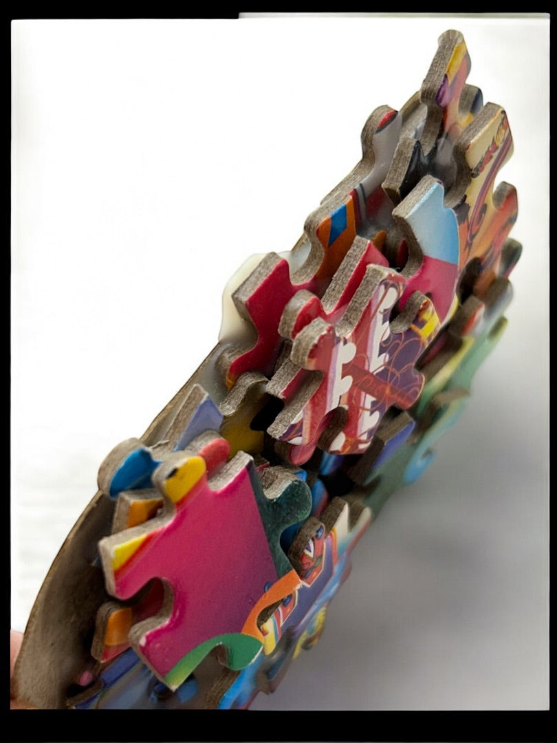 Handmade Brooch Puzzle Pieces 3.5" x 1" Bright Colorful Pin