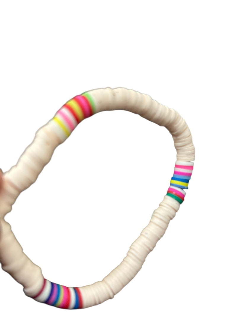 Multicolor Blush Pink Beaded Stretch Bracelet Disc Beads