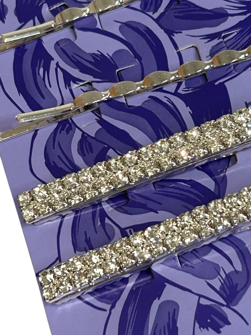 Claires New Silvertone Rhinestone Pack of 6 Bobby Pins Clip Barrettes